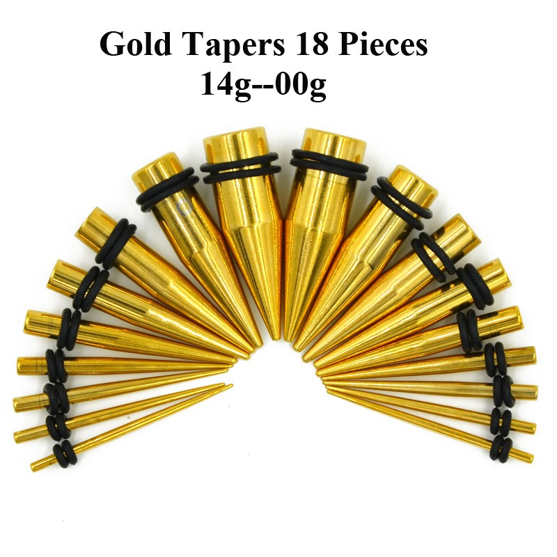 18 buc. Kit de întindere a urechii anodizate cu titan, expansor de calibre, Piercing simplu și dublu, dopuri pentru tunel de carne pentru ureche, bijuterii pentru corp