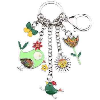 Bonsny σμάλτο κράμα κινουμένων σχεδίων Bird Sun Flower Μπρελόκ Δαχτυλίδι Δαχτυλίδι χαριτωμένο ζωικό δώρο κοσμήματα για γυναίκες κορίτσια Γούρια τσάντα αυτοκινήτου εφήβων