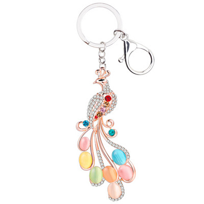 Bonsny Strass Opal Păun Breloc Breloc Geantă Decor Breloc Metal Breloc Nouă Moda Bijuterii Animale pentru Femei