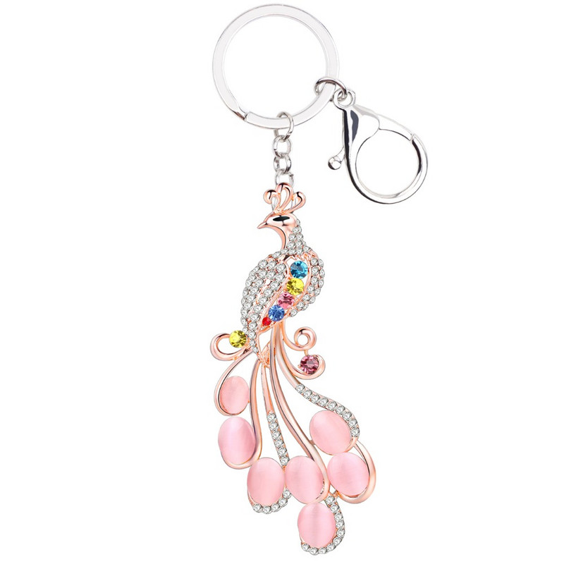 Bonsny Strass Opal Păun Breloc Breloc Geantă Decor Breloc Metal Breloc Nouă Moda Bijuterii Animale pentru Femei