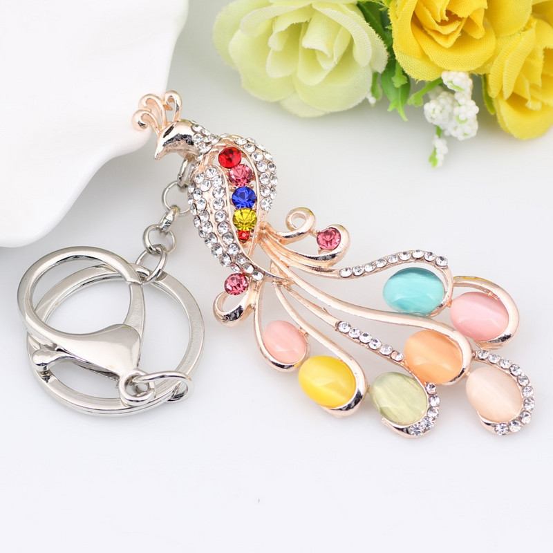 Bonsny Strass Opal Păun Breloc Breloc Geantă Decor Breloc Metal Breloc Nouă Moda Bijuterii Animale pentru Femei