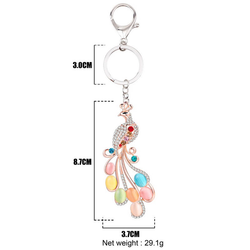 Bonsny Strass Opal Păun Breloc Breloc Geantă Decor Breloc Metal Breloc Nouă Moda Bijuterii Animale pentru Femei