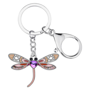 Bonsny κράμα σμάλτου στρας Floral Dragonfly Μπρελόκ Δαχτυλίδι Διακόσμηση τσάντας τσάντας αυτοκινήτου Μπρελόκ για γυναίκες κορίτσι Teen Charm Δώρο
