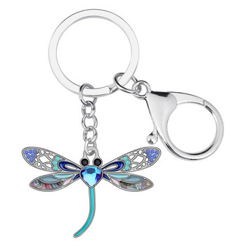 Bonsny κράμα σμάλτου στρας Floral Dragonfly Μπρελόκ Δαχτυλίδι Διακόσμηση τσάντας τσάντας αυτοκινήτου Μπρελόκ για γυναίκες κορίτσι Teen Charm Δώρο