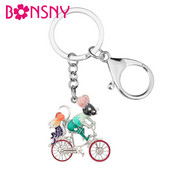 BONSNY κράμα σμάλτου Floral Cute Cycling Rat Μπρελόκ Ποδήλατο Δαχτυλίδι Αξεσουάρ τσάντα χειρός Μπρελόκ Πρωτοτυπία κοσμήματα για γυναίκες