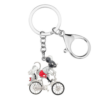BONSNY κράμα σμάλτου Floral Cute Cycling Rat Μπρελόκ Ποδήλατο Δαχτυλίδι Αξεσουάρ τσάντα χειρός Μπρελόκ Πρωτοτυπία κοσμήματα για γυναίκες