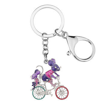 BONSNY κράμα σμάλτου Floral Cute Cycling Rat Μπρελόκ Ποδήλατο Δαχτυλίδι Αξεσουάρ τσάντα χειρός Μπρελόκ Πρωτοτυπία κοσμήματα για γυναίκες