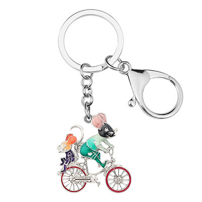 BONSNY κράμα σμάλτου Floral Cute Cycling Rat Μπρελόκ Ποδήλατο Δαχτυλίδι Αξεσουάρ τσάντα χειρός Μπρελόκ Πρωτοτυπία κοσμήματα για γυναίκες