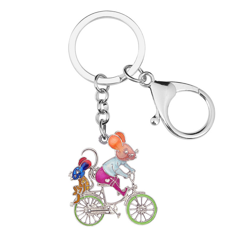 BONSNY κράμα σμάλτου Floral Cute Cycling Rat Μπρελόκ Ποδήλατο Δαχτυλίδι Αξεσουάρ τσάντα χειρός Μπρελόκ Πρωτοτυπία κοσμήματα για γυναίκες