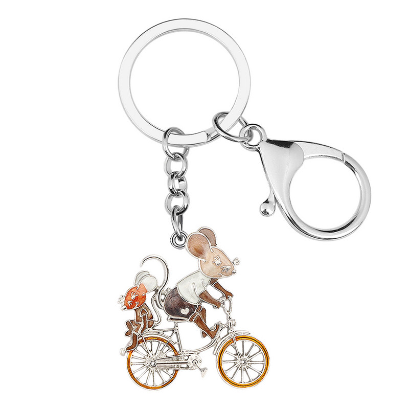 BONSNY κράμα σμάλτου Floral Cute Cycling Rat Μπρελόκ Ποδήλατο Δαχτυλίδι Αξεσουάρ τσάντα χειρός Μπρελόκ Πρωτοτυπία κοσμήματα για γυναίκες