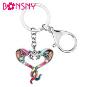 BONSNY Emajl Legura Cvjetni privjesci s dvije glave Zmija Kobra Privjesak za ključeve Modni životinji nakit za žene Poklon za tinejdžerice