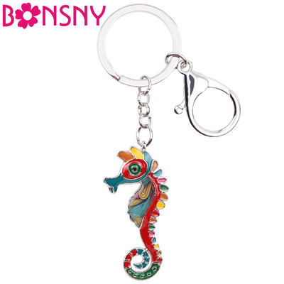 Bonsny Enamel Hippocampus Sea Horse kulcstartó kulcstartó kézitáska táska báj kulcstartó Új divatos óceán állati ékszerek nőknek