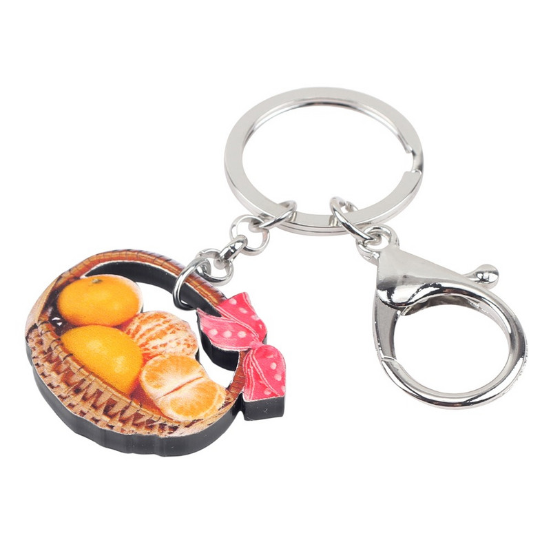 Bonsny Statement Ακρυλικό Καλάθι Πορτοκαλί Μανταρίνι Μπρελόκ Μπρελόκ Δαχτυλίδι Χαριτωμένα κοσμήματα με φρούτα για γυναίκες κορίτσια Τσάντα δώρου Γούρια