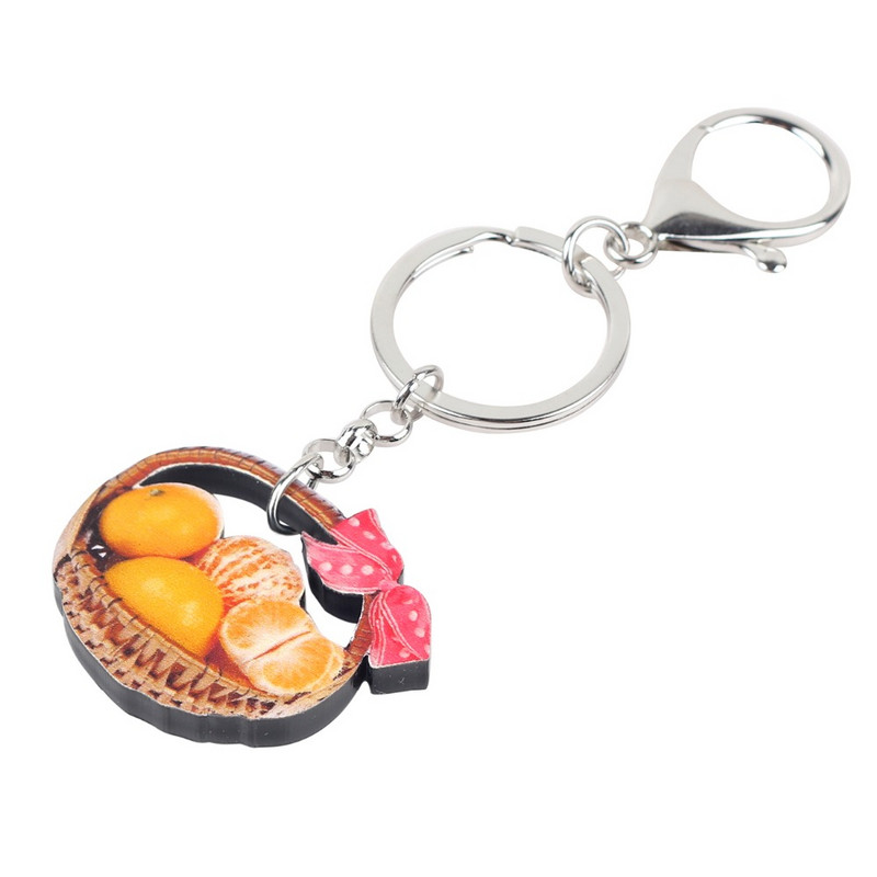 Bonsny Statement Ακρυλικό Καλάθι Πορτοκαλί Μανταρίνι Μπρελόκ Μπρελόκ Δαχτυλίδι Χαριτωμένα κοσμήματα με φρούτα για γυναίκες κορίτσια Τσάντα δώρου Γούρια