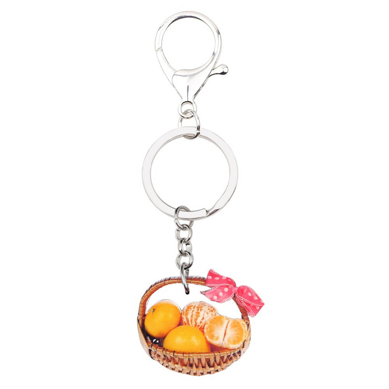 Bonsny Statement Ακρυλικό Καλάθι Πορτοκαλί Μανταρίνι Μπρελόκ Μπρελόκ Δαχτυλίδι Χαριτωμένα κοσμήματα με φρούτα για γυναίκες κορίτσια Τσάντα δώρου Γούρια
