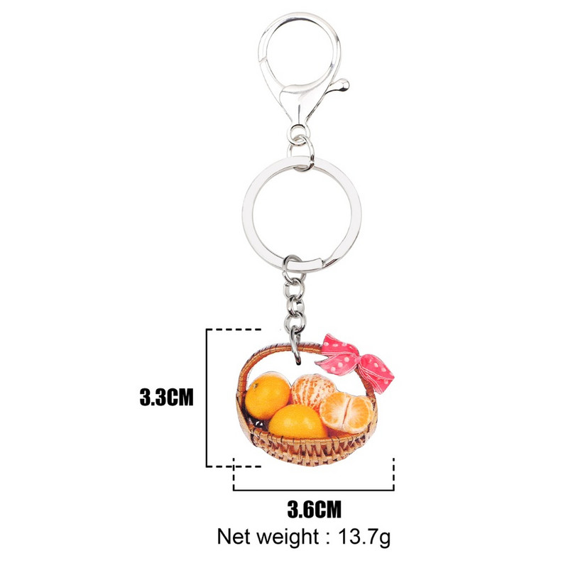 Bonsny Statement Ακρυλικό Καλάθι Πορτοκαλί Μανταρίνι Μπρελόκ Μπρελόκ Δαχτυλίδι Χαριτωμένα κοσμήματα με φρούτα για γυναίκες κορίτσια Τσάντα δώρου Γούρια