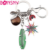 Bonsny Tropic Summer Collection, aliaj, frunze de nucă de cocos, flori de soare, brelocuri, breloc, cadou pentru femei, fete, geantă de mână, bijuterii pentru mașini