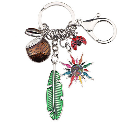 Bonsny Tropic Summer Collection, aliaj, frunze de nucă de cocos, flori de soare, brelocuri, breloc, cadou pentru femei, fete, geantă de mână, bijuterii pentru mașini