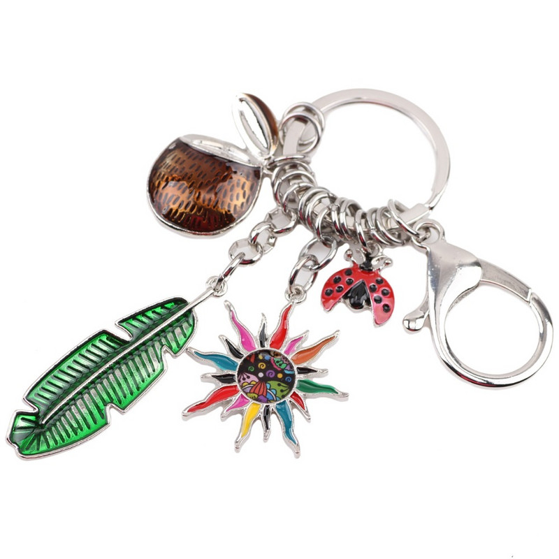 Bonsny Tropic Summer Collection, aliaj, frunze de nucă de cocos, flori de soare, brelocuri, breloc, cadou pentru femei, fete, geantă de mână, bijuterii pentru mașini