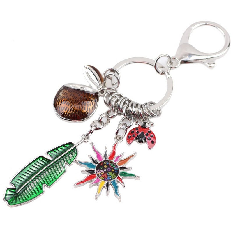 Bonsny Tropic Summer Collection, aliaj, frunze de nucă de cocos, flori de soare, brelocuri, breloc, cadou pentru femei, fete, geantă de mână, bijuterii pentru mașini