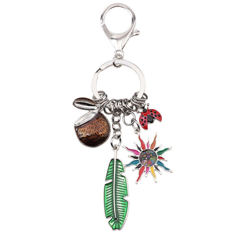 Bonsny Tropic Summer Collection, aliaj, frunze de nucă de cocos, flori de soare, brelocuri, breloc, cadou pentru femei, fete, geantă de mână, bijuterii pentru mașini