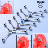 6 bucăți Opal Ball Ureche Cartilage Helix Barbells Piercing Stud Cercei Oreja Inel Industrial Barbell Inel Oțel Chirurgical Se poate Mișca