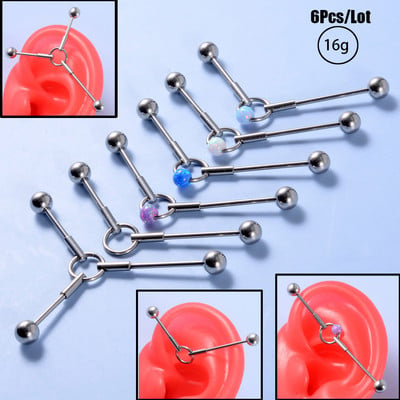 6 bucăți Opal Ball Ureche Cartilage Helix Barbells Piercing Stud Cercei Oreja Inel Industrial Barbell Inel Oțel Chirurgical Se poate Mișca