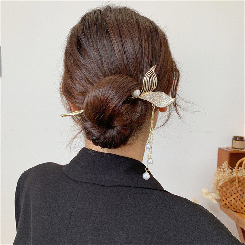 Stil chinezesc coadă de pește ac de păr cristal perlat ciucuri bețe de păr agrafă de păr femei elegant retro cu zircon furculiță pentru păr pentru mireasa