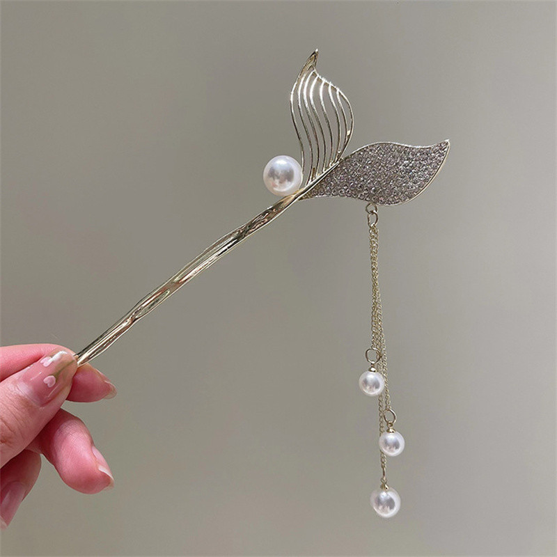 Stil chinezesc coadă de pește ac de păr cristal perlat ciucuri bețe de păr agrafă de păr femei elegant retro cu zircon furculiță pentru păr pentru mireasa