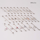 10 buc Industrial Barbell Piercing CZ Gem Wing Lanț de inimă atârnând Barbells drepte Cartilage Gauge Cercei pentru femei en-gros