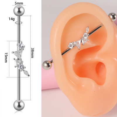 10 buc Industrial Barbell Piercing CZ Gem Wing Lanț de inimă atârnând Barbells drepte Cartilage Gauge Cercei pentru femei en-gros
