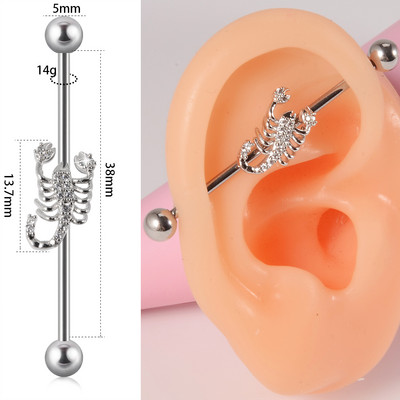 10 buc Industrial Barbell Piercing CZ Gem Wing Lanț de inimă atârnând Barbells drepte Cartilage Gauge Cercei pentru femei en-gros