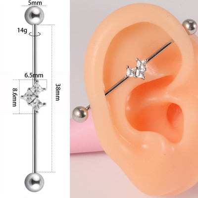 10 buc Industrial Barbell Piercing CZ Gem Wing Lanț de inimă atârnând Barbells drepte Cartilage Gauge Cercei pentru femei en-gros
