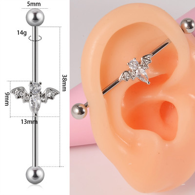 10 buc Industrial Barbell Piercing CZ Gem Wing Lanț de inimă atârnând Barbells drepte Cartilage Gauge Cercei pentru femei en-gros