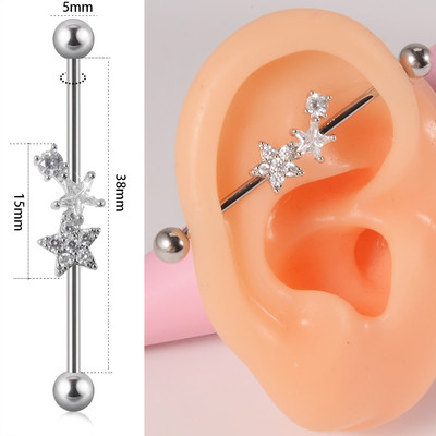 10 buc Industrial Barbell Piercing CZ Gem Wing Lanț de inimă atârnând Barbells drepte Cartilage Gauge Cercei pentru femei en-gros