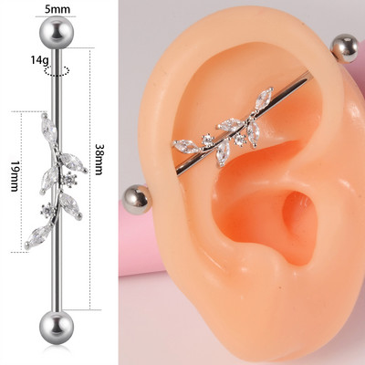 10 buc Industrial Barbell Piercing CZ Gem Wing Lanț de inimă atârnând Barbells drepte Cartilage Gauge Cercei pentru femei en-gros