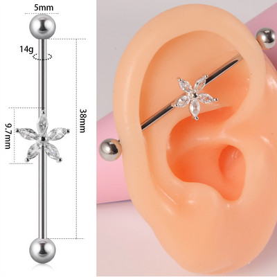 10 buc Industrial Barbell Piercing CZ Gem Wing Lanț de inimă atârnând Barbells drepte Cartilage Gauge Cercei pentru femei en-gros