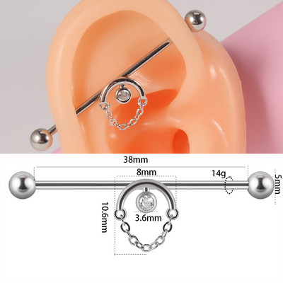 10 buc Industrial Barbell Piercing CZ Gem Wing Lanț de inimă atârnând Barbells drepte Cartilage Gauge Cercei pentru femei en-gros