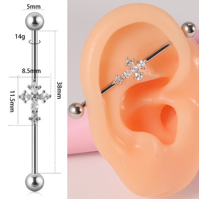10 buc Industrial Barbell Piercing CZ Gem Wing Lanț de inimă atârnând Barbells drepte Cartilage Gauge Cercei pentru femei en-gros