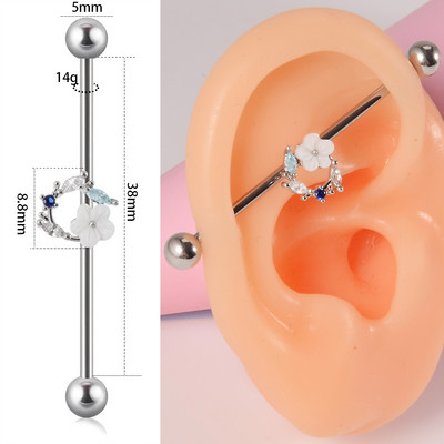 10 buc Industrial Barbell Piercing CZ Gem Wing Lanț de inimă atârnând Barbells drepte Cartilage Gauge Cercei pentru femei en-gros