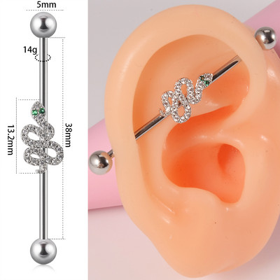 10 buc Industrial Barbell Piercing CZ Gem Wing Lanț de inimă atârnând Barbells drepte Cartilage Gauge Cercei pentru femei en-gros