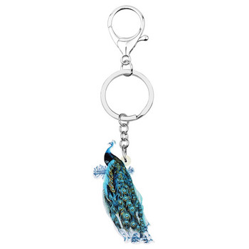 Μπρελόκ Bonsny Ακρυλικό Μπλε Peacock Peafowl Μπρελόκ Εκτύπωση Wild Bird Animal Keyring Κοσμήματα για γυναίκες κορίτσια Δώρα εφηβικής μόδας για πάρτι