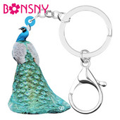Bonsny Acrilic Elegant Verde Păună Păun Breloc Breloc Pasăre Animal Breloc Bijuterii Pentru Femei Adolescent Geanta Portofel Accesoriu