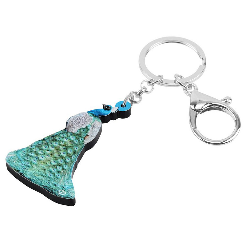 Bonsny Acrilic Elegant Verde Păună Păun Breloc Breloc Pasăre Animal Breloc Bijuterii Pentru Femei Adolescent Geanta Portofel Accesoriu