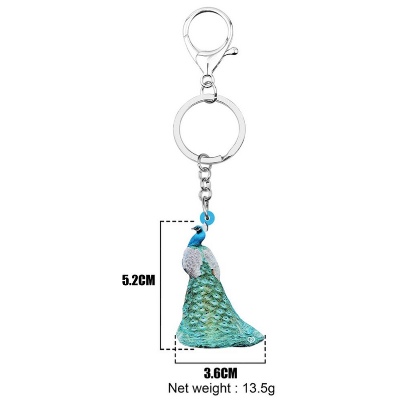 Bonsny Acrilic Elegant Verde Păună Păun Breloc Breloc Pasăre Animal Breloc Bijuterii Pentru Femei Adolescent Geanta Portofel Accesoriu