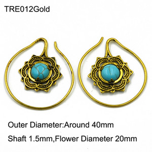 Pereche de modă alamă cupru tribal indian spirală cercei picătură bijuterii fermecătoare dangle ureche piercing indicator de greutate bijuterii pentru corp