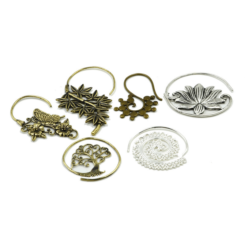 Pereche de modă alamă cupru tribal indian spirală cercei picătură bijuterii fermecătoare dangle ureche piercing indicator de greutate bijuterii pentru corp