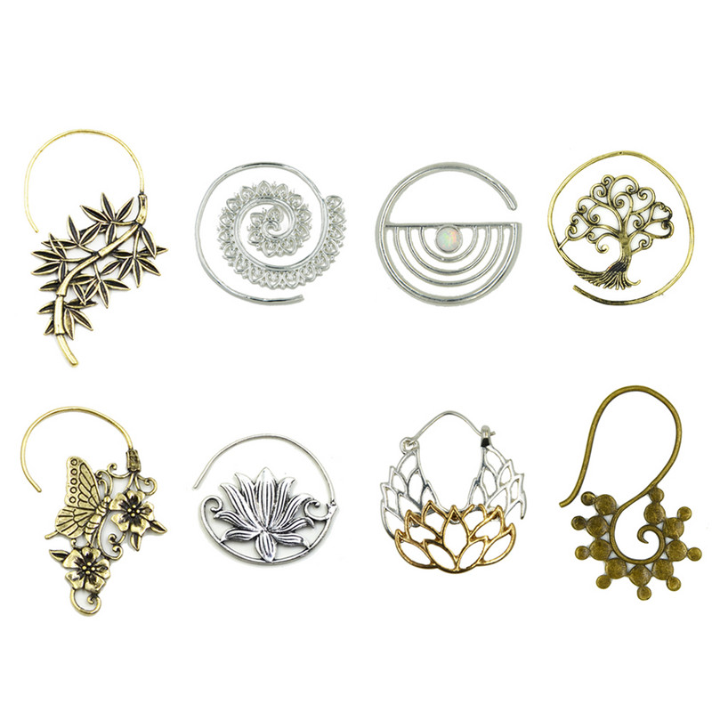 Pereche de modă alamă cupru tribal indian spirală cercei picătură bijuterii fermecătoare dangle ureche piercing indicator de greutate bijuterii pentru corp