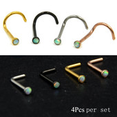 4 buc din oțel chirurgical anodizat, piatră opală colorată, în formă de L, șurub pentru nas, piercing pentru inel, bijuterii pentru corp 20 g