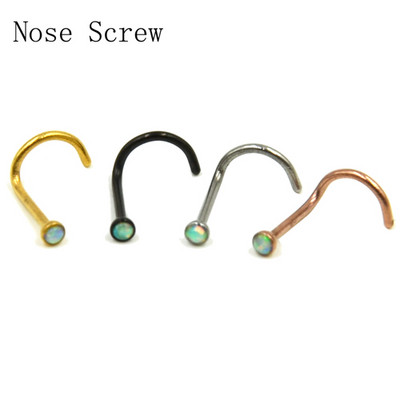4 buc din oțel chirurgical anodizat, piatră opală colorată, în formă de L, șurub pentru nas, piercing pentru inel, bijuterii pentru corp 20 g